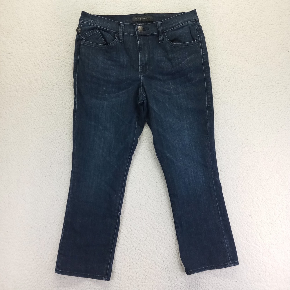 Rock & Republic Kendall Dark Wash Studded Flap Pocket Straight Leg Jeans‎ 10
